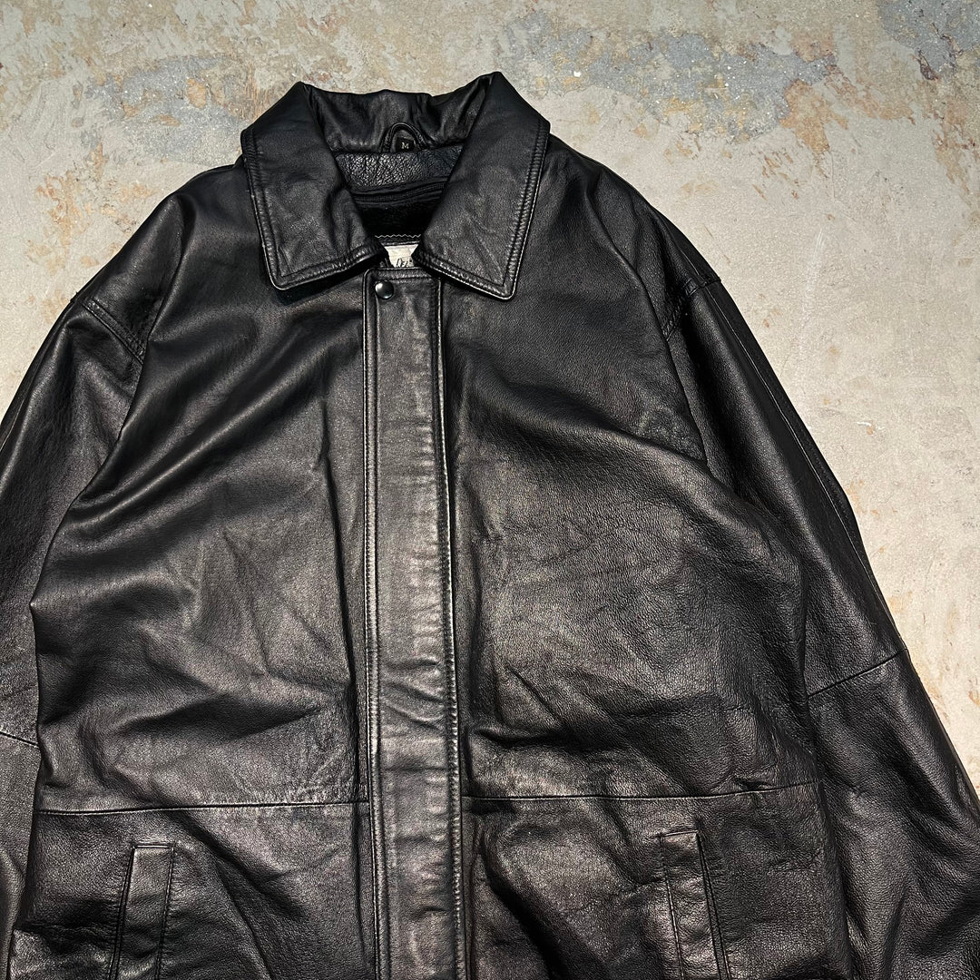 #1855 Unknow old clothes/Leather jacket/full zip leather jacket/size Ⅿ