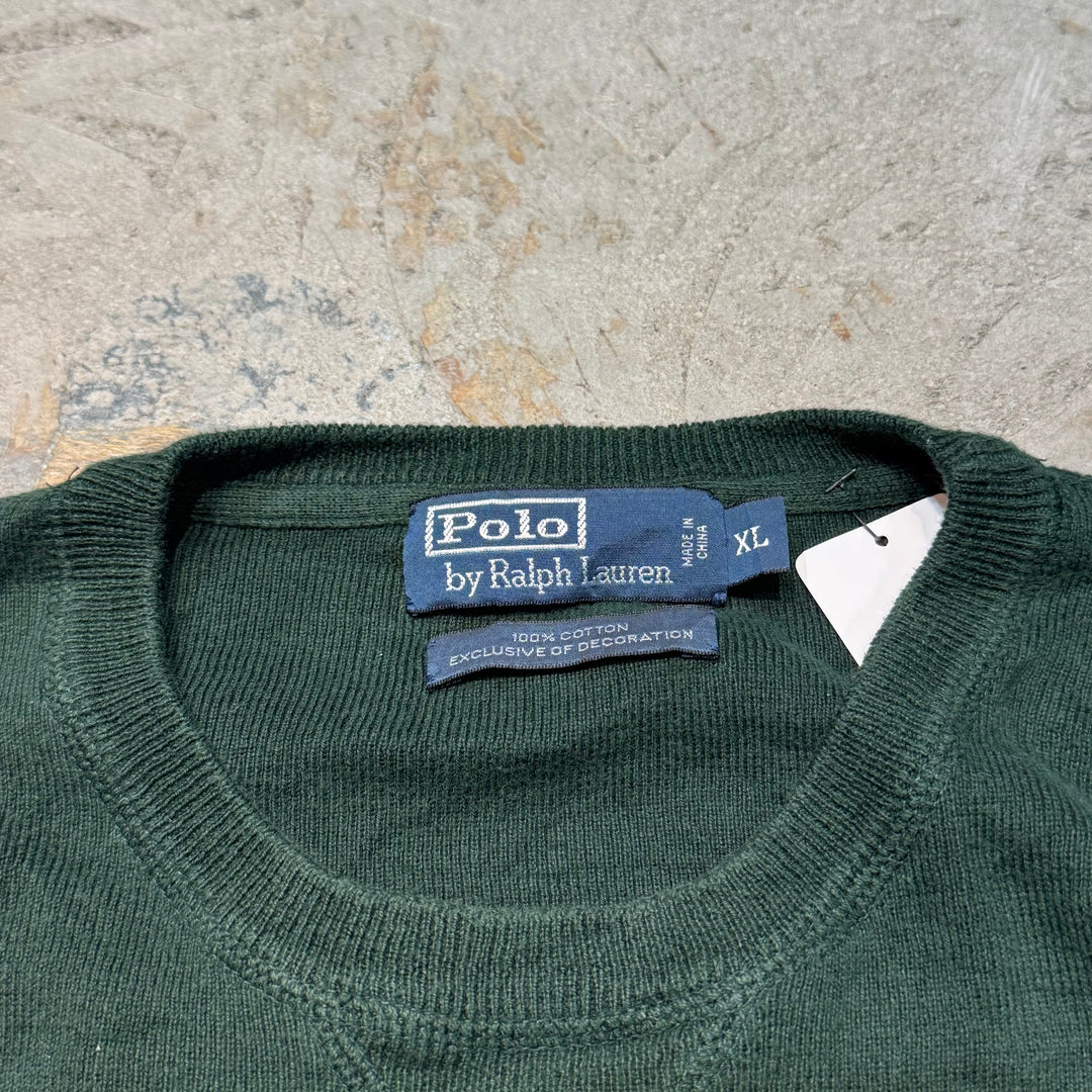古着 90's~ POLO by Ralph Lauren / ポロ バイ ラルフローレン/ Vガゼット/ クルーネックコットンニットセーター/サイズXL