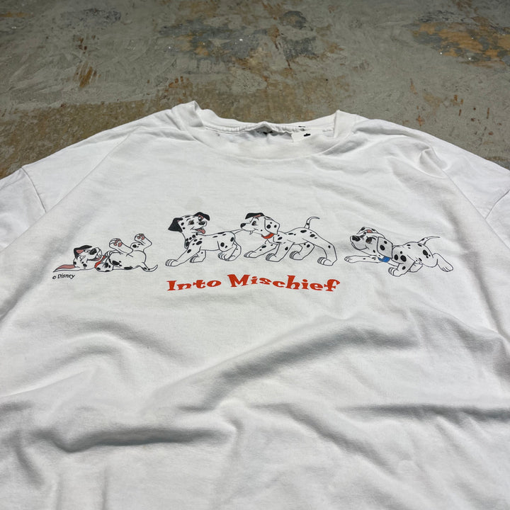 #4667 古着 Disney/ディズニー/short sleeve print t-shirt Tee/半袖プリントTシャツ/101匹わんちゃん/シングルステッチ/Into Mischief/サイズXL