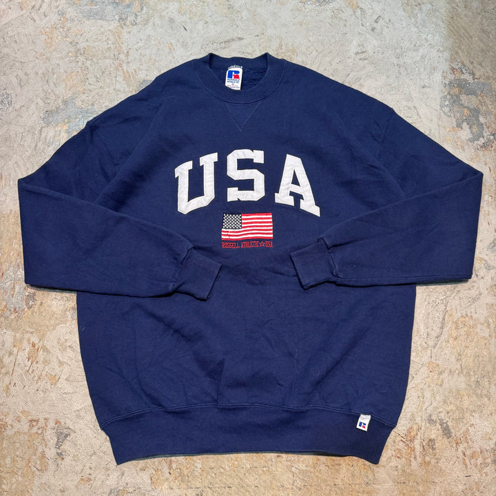 古着 90's USA製 RUSSELLATHLETIC/ ラッセル アスレチック/ クルーネックブランクスウェット/ Vガゼット/ サイズXL