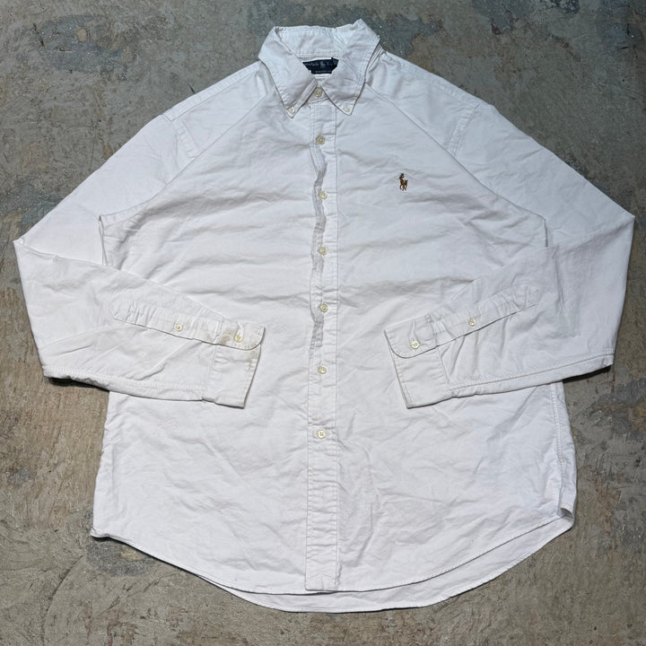 古着 90's POLO by Ralph Lauren/ ラルフ ローレン/ ボタンダウン長袖シャツ/ 無地/ サイズL