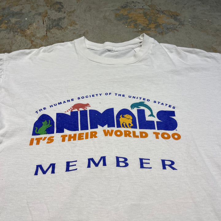 古着 ANIMALS MEMBER/アニマルプリント/ヴィンテージ シングルステッチ Tシャツ/サイズL相当