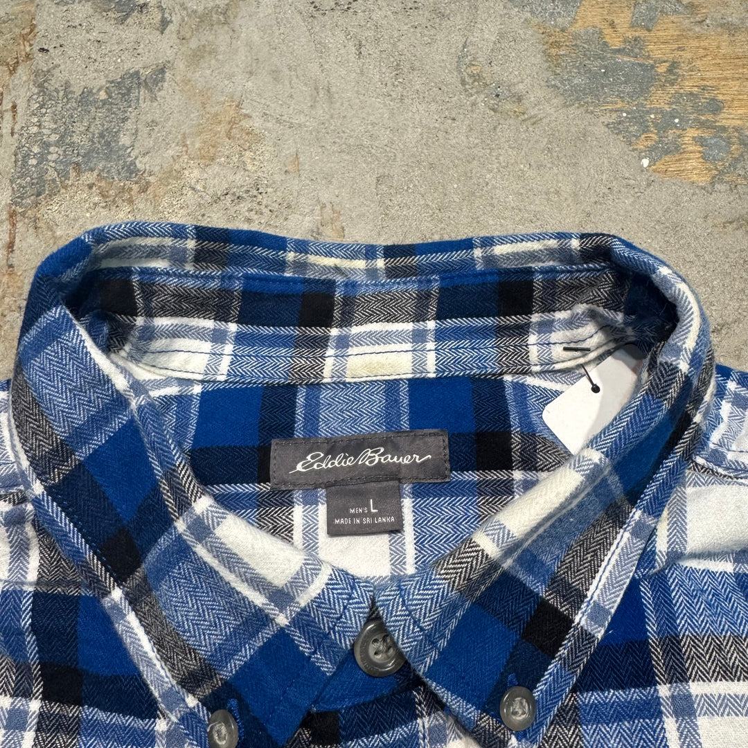 古着 eddie bauer/ エディーバウアー/ ボタンダウン長袖短丈リメイクシャツ/ チェック柄/ サイズL