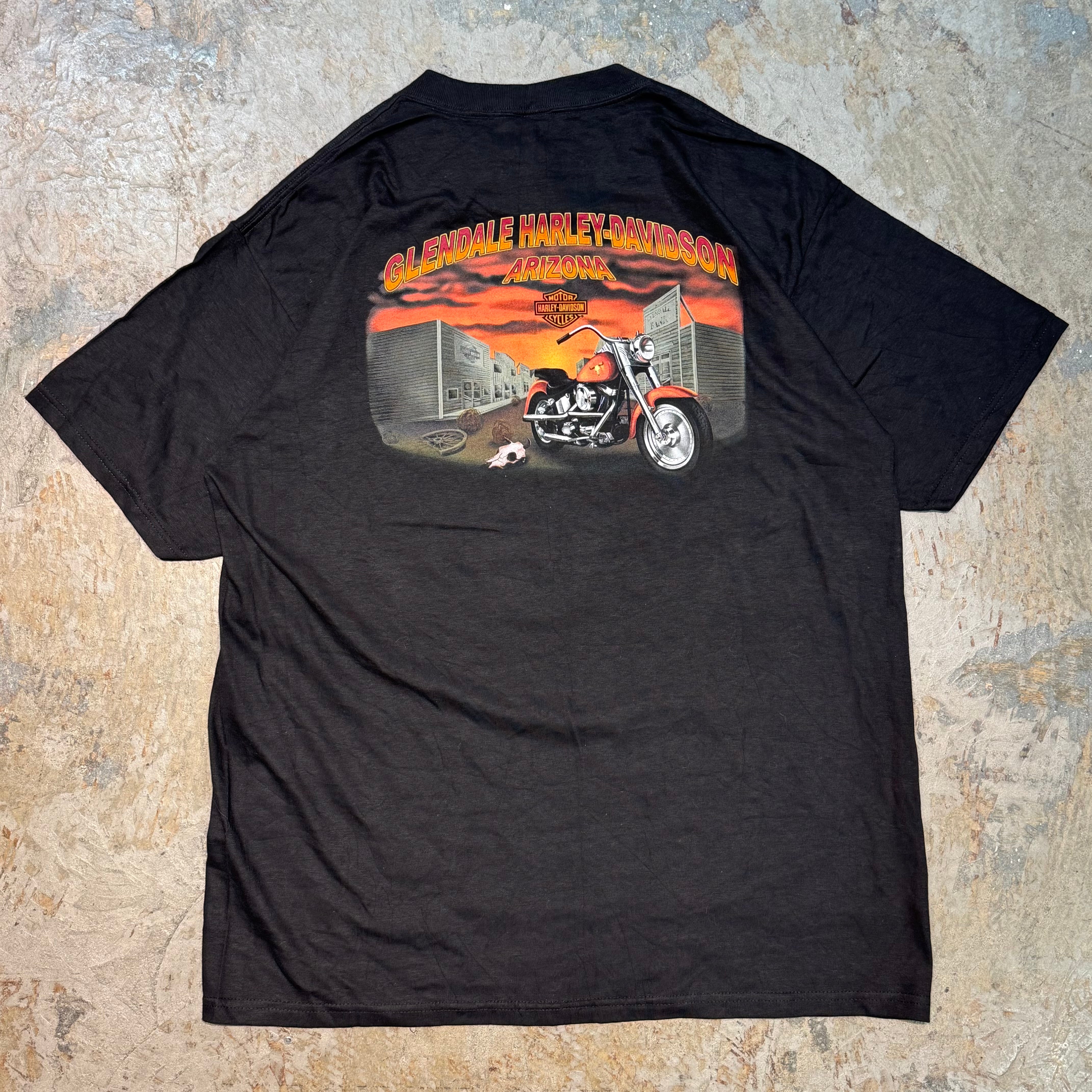 #575 HARLEY-DAVIDSON ハーレー　Tシャツ 古着　XL ハーレーダビッドソン 総柄 Tシャツ XL ブラック 古着