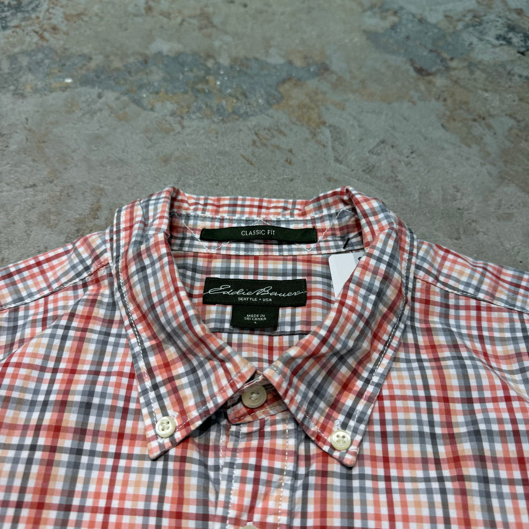 古着 EDDIE BAUER/ エディバウアー/ チェック柄/ ボタンダウン半袖シャツ/ サイズL
