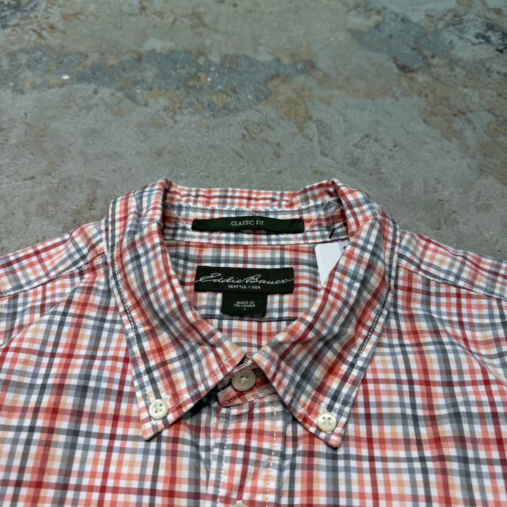古着 EDDIE BAUER/ エディバウアー/ チェック柄/ ボタンダウン半袖シャツ/ サイズL