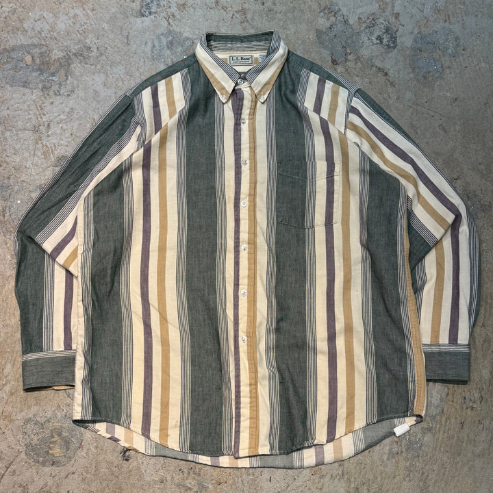 미국 70 년대 ~ 80 년대 L.L.Bean/ L.L Bean/ Button-Down 긴 슬리브 셔츠/ 줄무늬 패턴/ 크기 L에서 만든 빈티지