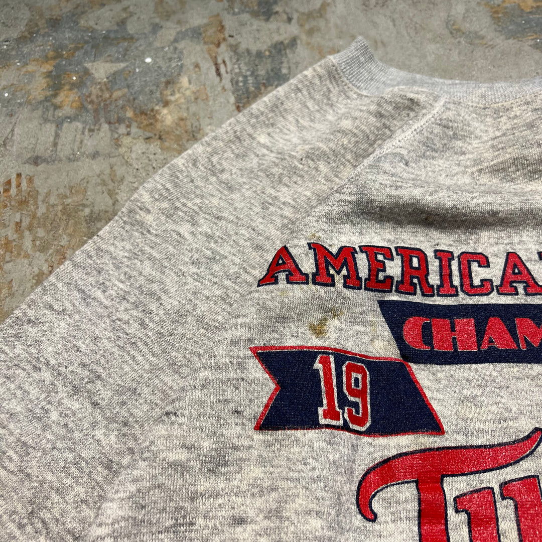 #3992古着Champion/チャンピオン/CrewNeckSweat/クルーネックスウエット/AMERICAN LEAGUE CHAMPIONS/MINNESOTA TWINS/MLB/MADE IN USA/サイズL