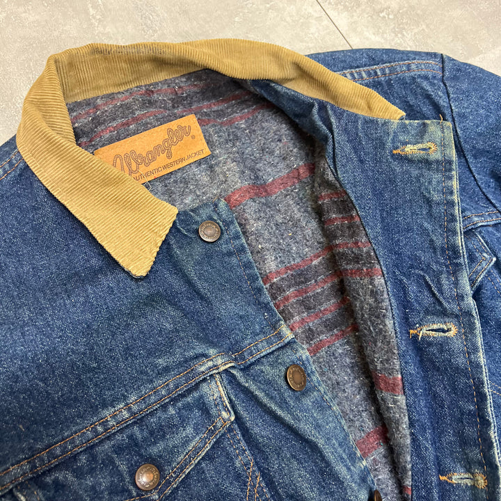 #1834 古着/Wrangler/ラングラー/Denim  jacket/デニムジャケット/襟 コーデュロイ素材切替/裏地ボーダー/サイズL相当