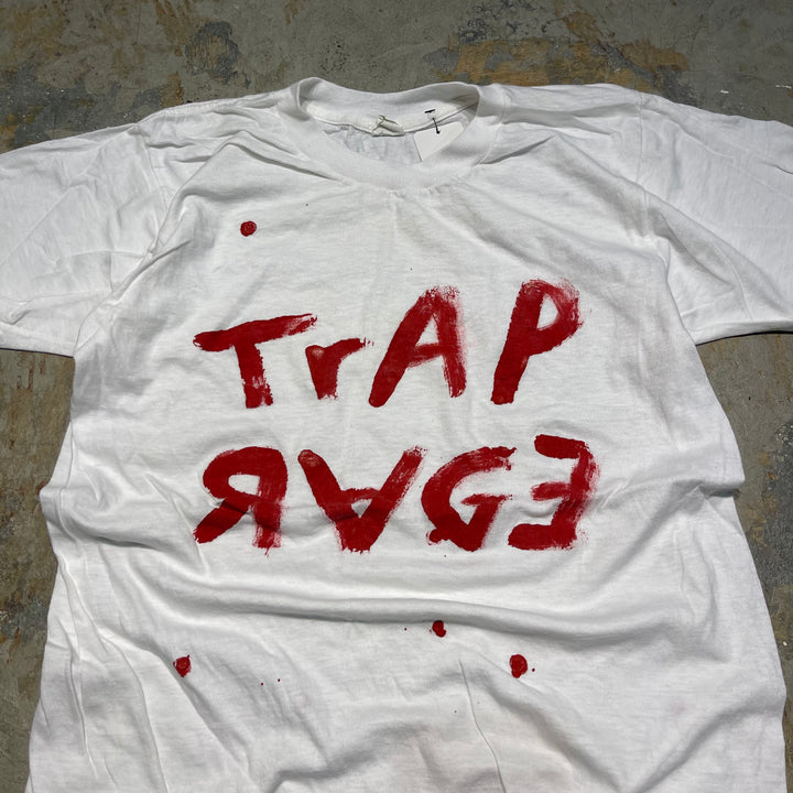 #4473 古着 80's FRUIT OF THE LOOM/フルーツオブザルーム/short sleeve paint t-shirt Tee/半袖ペイントTシャツ/MADE IN USA/シングルステッチ/TRAP RAGE/サイズ(表記L)M相当