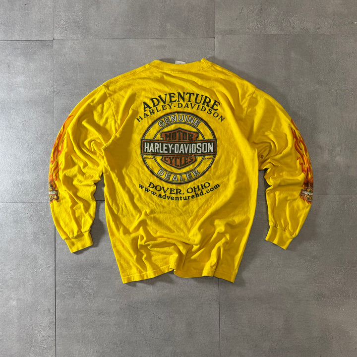 古着 USA製 00s y2k Harley-Davidson ハーレーダビッドソン ロングTシャツ ファイヤーパターン サイズM