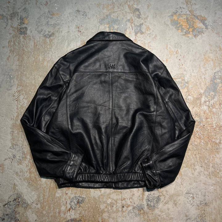 #1858 Unknow 古着/Leather jacket/フルジップレザージャケット/刺繍あり/サイズXL