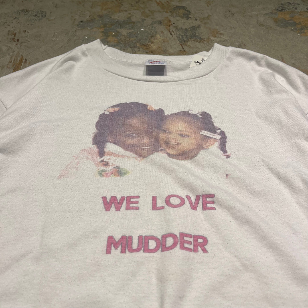 古着 USA製 90'sジャージーズ/WE LOVE MUDDER/ヴィンテージ シングルステッチ プリント Tシャツ/サイズL