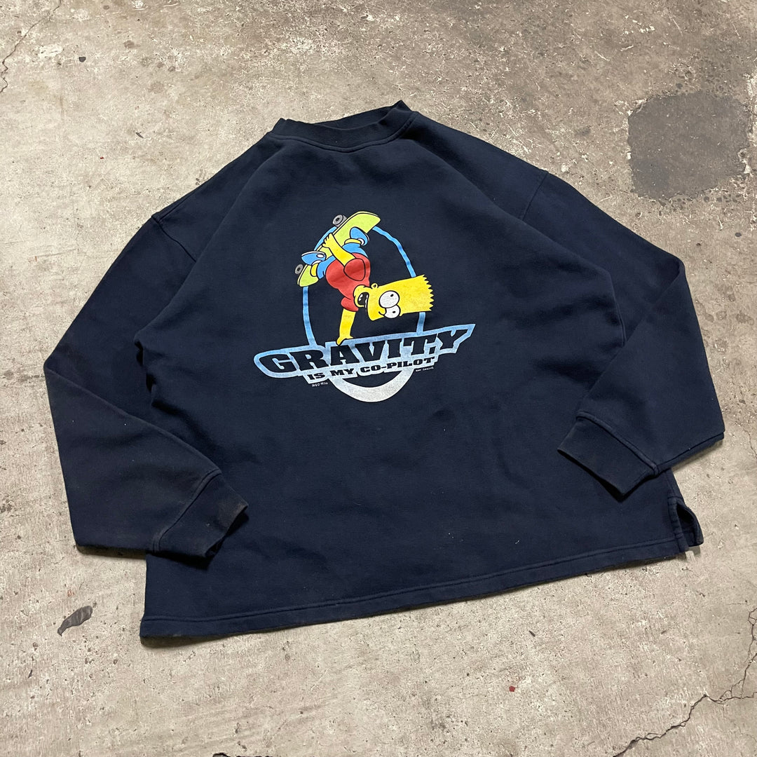 #4099 古着 99's THE Simpsons/シンプソンズ/Crew Neck Print Sweat/クルーネックプリントスウェット/GRAVIT,Y IS MY CO-PILOT/MADE IN USA/サイズXL相当