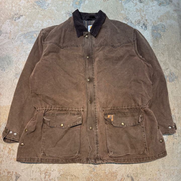 古着 Carhartt/ カーハート/ ダック地コート/ハーフコート丈/ 裏地ブランケット/ 襟コーデュロイ/ サイズ2XL