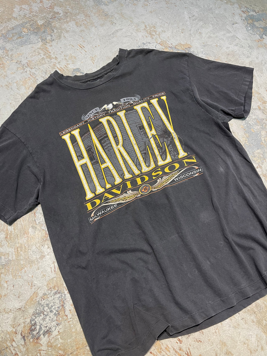 #MA162 古着 USA製 92's Harley-Davidson /ハーレー ダビッドソン / ウィスコンシン州 / シングルステッチ ヴィンテージ Tシャツ / サイズXL