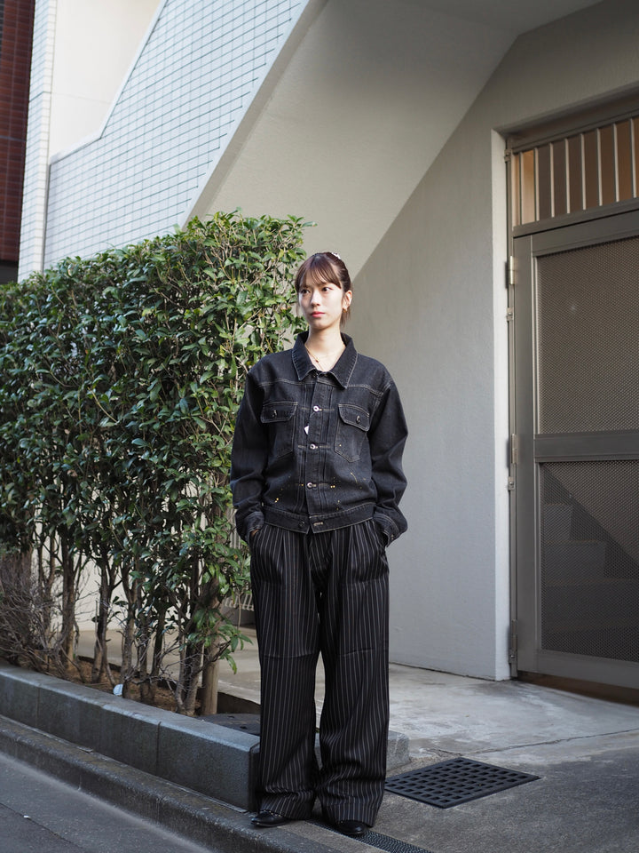 ベイカータックパンツ/ワイドストレートパンツ（ストライプ）