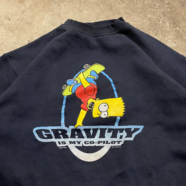 #4099 古着 99's THE Simpsons/シンプソンズ/Crew Neck Print Sweat/クルーネックプリントスウェット/GRAVIT,Y IS MY CO-PILOT/MADE IN USA/サイズXL相当