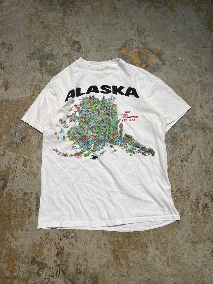 #4543 古着 90's ONEITA/オニータ/short sleeve print t-shirt Tee/半袖プリントTシャツ/シングルステッチ/ALASKA/サイズM相当