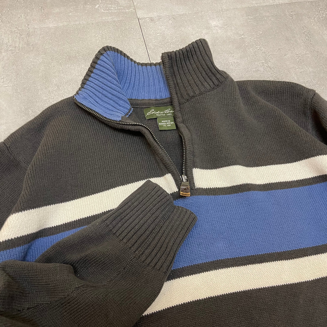 #1677 古着 Eddie Bauer/エディバウアー / Half Zip Cottonn Knit Sweater/ハーフジップ コットンニット セーター / 総柄 / サイズXL