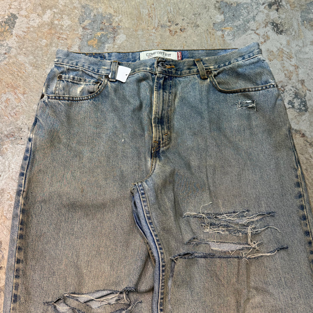 二手衣服Levis 560咖啡染料 /咖啡染料 /損壞牛仔布 /損壞牛仔布 /實際尺寸35 x 31
