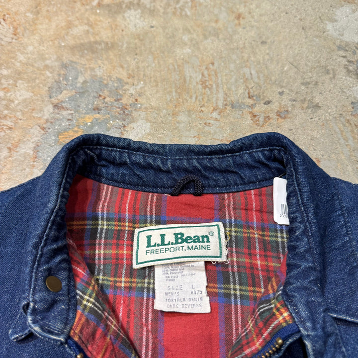 古着 USA製 80's L.L.BEAN/エルエルビーン/ジップアップデニムジャケット/Gジャン/裏地チェック/サイズL