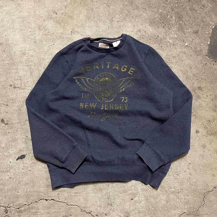 #4100 古着 Unknow/Crew Neck Print Sweat/クルーネックプリントスウェット/HERITAGE / NEW JERSEY/ニュージャージー州/企業系/サイズXL