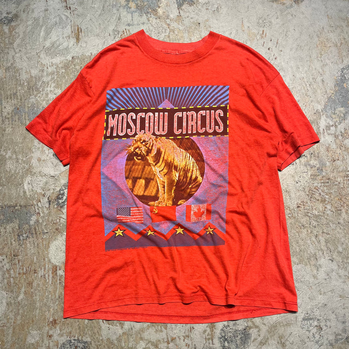 古着 80's トラ/moscow CIRCUS/ヴィンテージ シングルステッチ プリントTシャツ/サイズL-XL相当