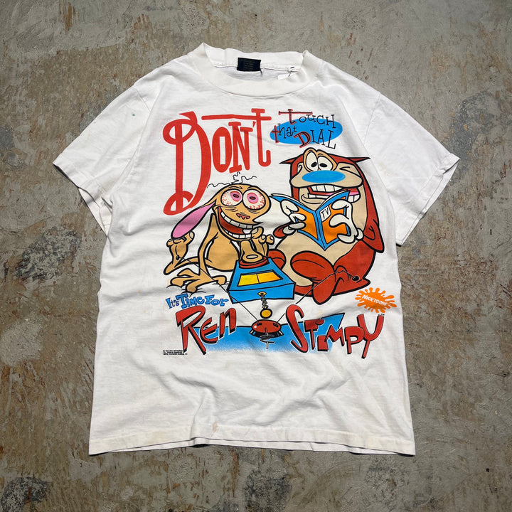 古着/90s USA製 MTV/Ren&Stimpy /レンとスティンピー/キャラクター/ヴィンテージ シングルステッチ Tシャツ/サイズM