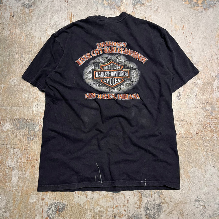 古着 Harley-Davidson/ハーレー ダビッドソン/ニューヘブン/インディアナ州/プリントTシャツ サイズXL相当