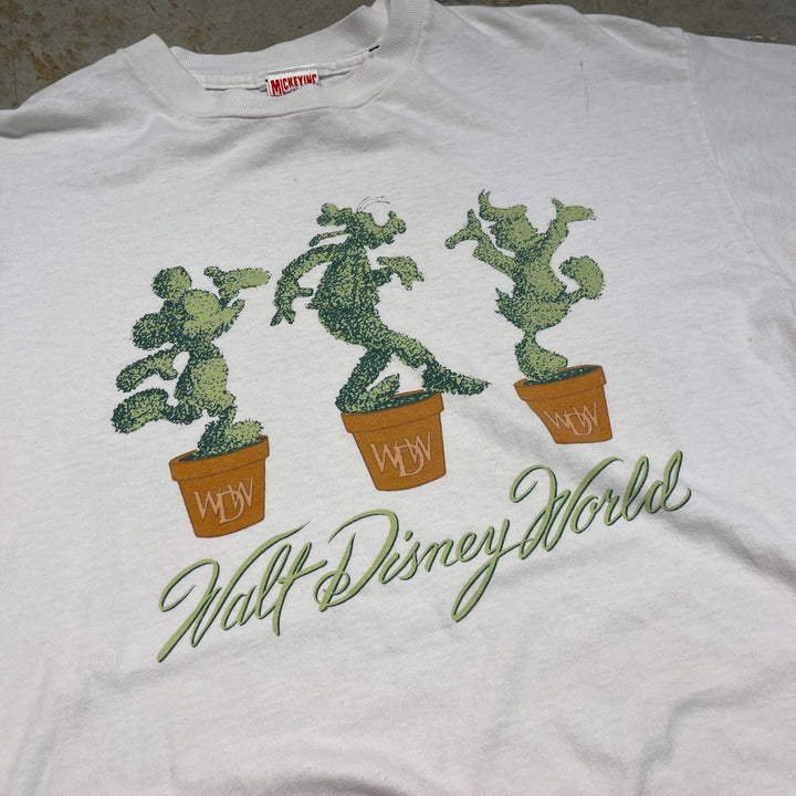 古着 USA製 90s〜 ディズニー/"flower pot"/ミッキー/グーフィー/ドナルド/ヴィンテージ シングルステッチプリントTシャツ/サイズL