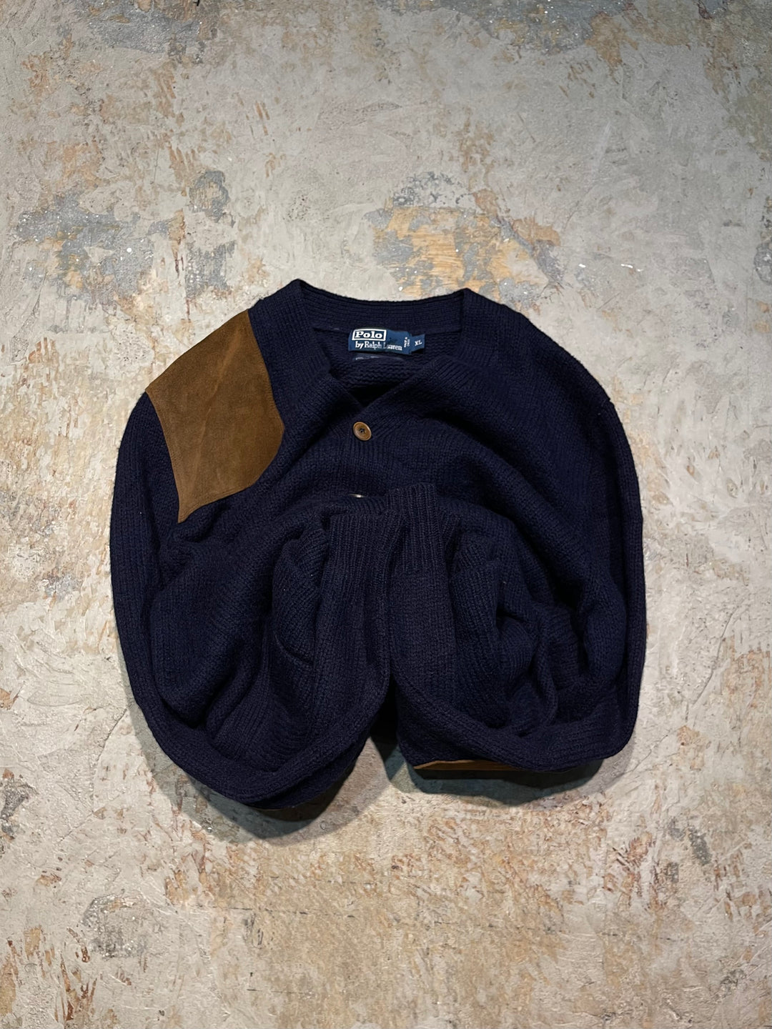 #4147 古着 POLO Ralph Lauren/ラルフローレン/Wool Knit Cardigan/ウールニットカーディガン/スエードパッチ/サイズXL