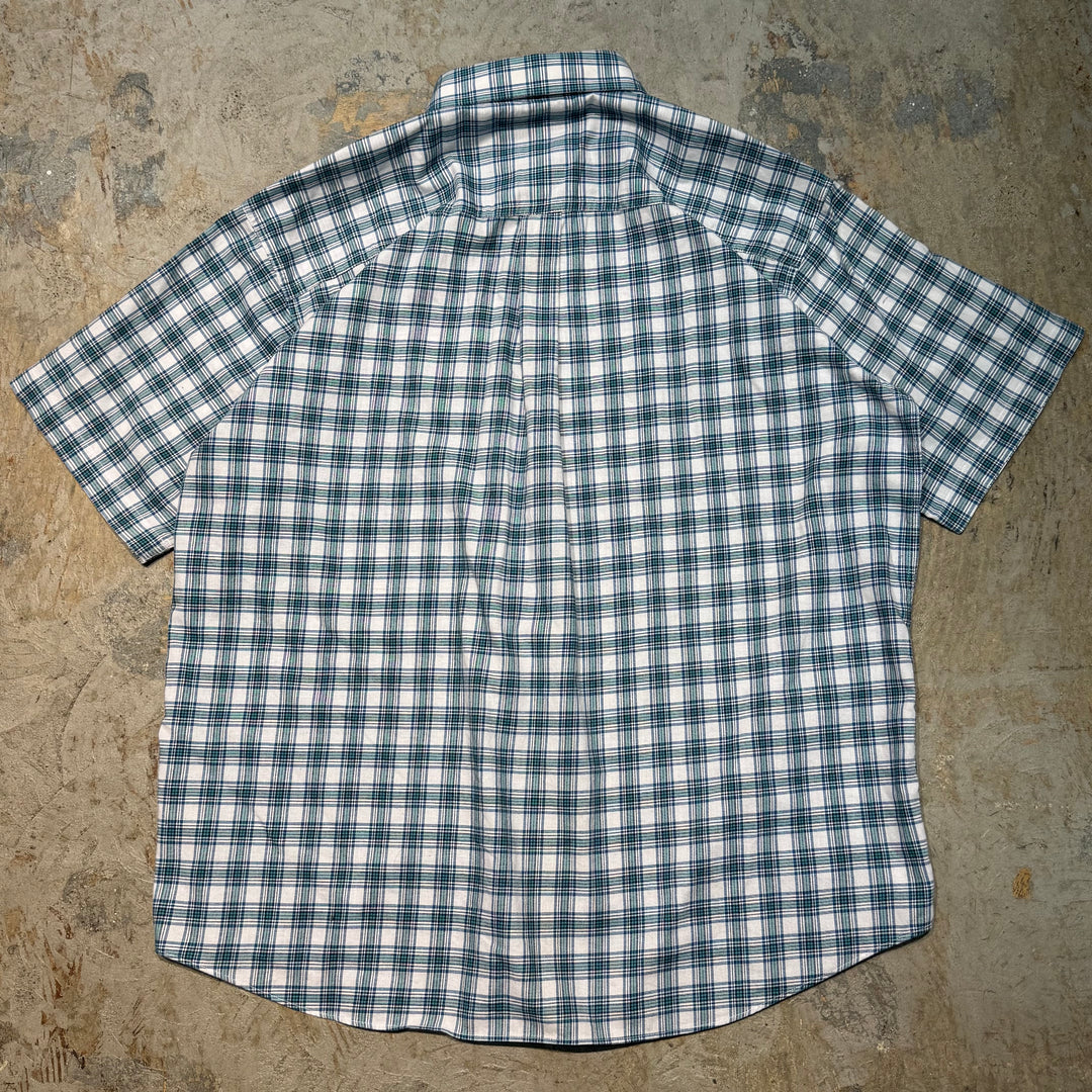 빈티지 L.L.Bean/ L.L.Bean/ Button-Down 짧은 슬리브 셔츠/ 체크 무늬 패턴/ 크기 XL