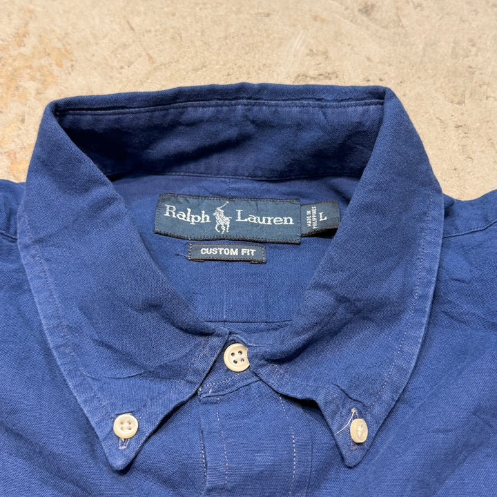 古着 90's POLO by Ralph Lauren/ ラルフ ローレン/ ボタンダウン長袖シャツ/ 無地/ サイズL