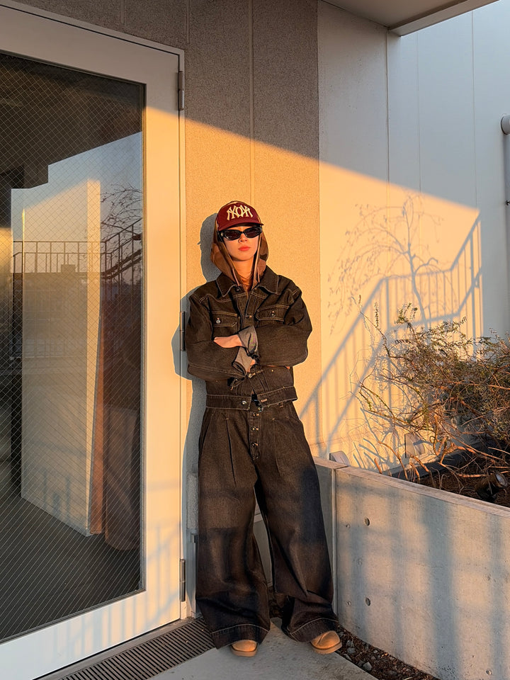 2タックウォッシュデニムワイドパンツ/セットアップ着用可