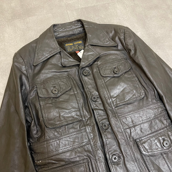 #1848 Unknow old clothes/Leather jacket/front button leather jacket/lining boa/size L