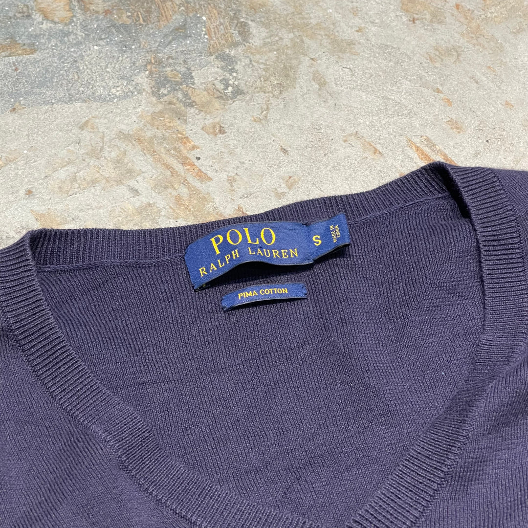 #3715 古着 POLO by Ralph Lauren/ラルフローレン / PIMA Cotton knit V Neck Sweatrer Shirts/ピマコットLンニットＶネックセーター/サイズS