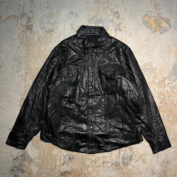 #1859 Unknow 古着/Leather jacket/シャツ型フロントボタンレザージャケット/サイズXL