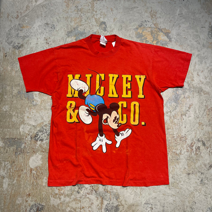 古着 90's Mickey&co/ミッキーマウス/青パン/ヴィンテージ シングルステッチ プリントTシャツ/サイズ2XL相当