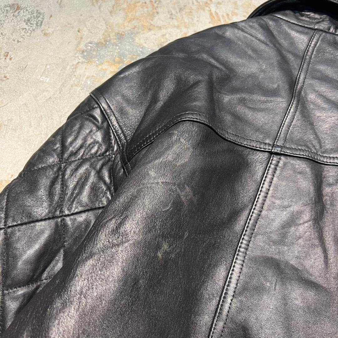 #1855 Unknow old clothes/Leather jacket/full zip leather jacket/size Ⅿ