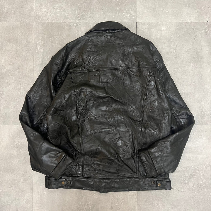 #1856 Unknow 古着/Leather jacket/フロントボタンレザージャケット/サイズXXL