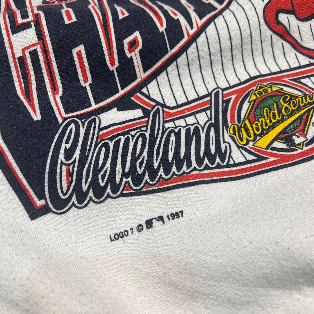 #3902 古着/97's TULTEX/タルテックス/Crew Neck Print Sweat Shirt/クルーネックプリントスウェット/1997 American League CHANPIONS/World Series/Indians /MLB/サイズL