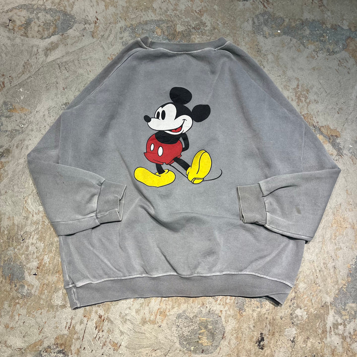 #4083 古着 Unknow/Crew neck Character Print Sweat/クルーネックキャラクタープリントスウェット/mickey/ミッキー/ラグランスリーブ/サイズL相当