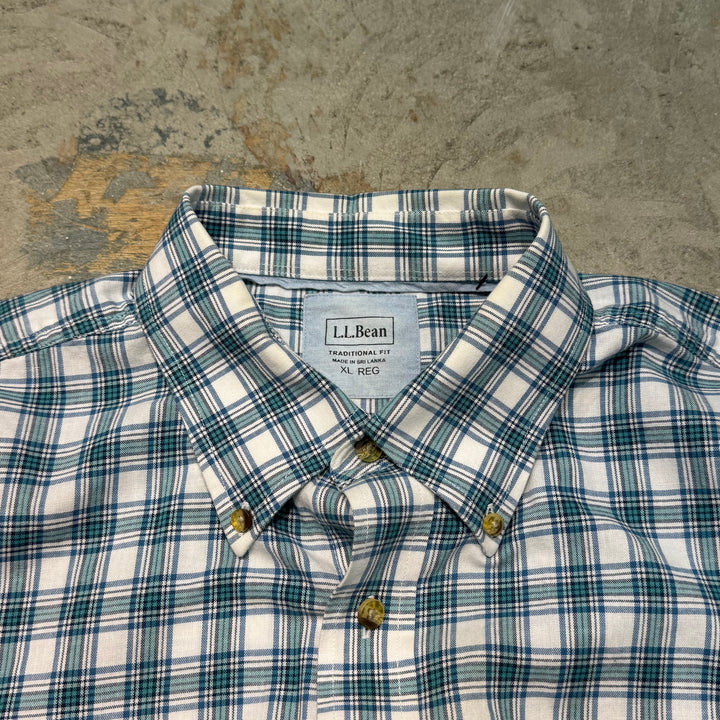 빈티지 L.L.Bean/ L.L.Bean/ Button-Down 짧은 슬리브 셔츠/ 체크 무늬 패턴/ 크기 XL