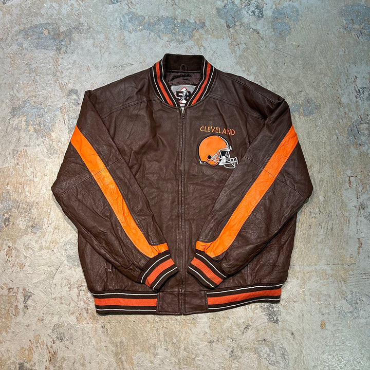 古着 NFL CLEVELAND BROWNS/ クリーブランド ブラウンド/ レザースタジャン/ サイズXXL