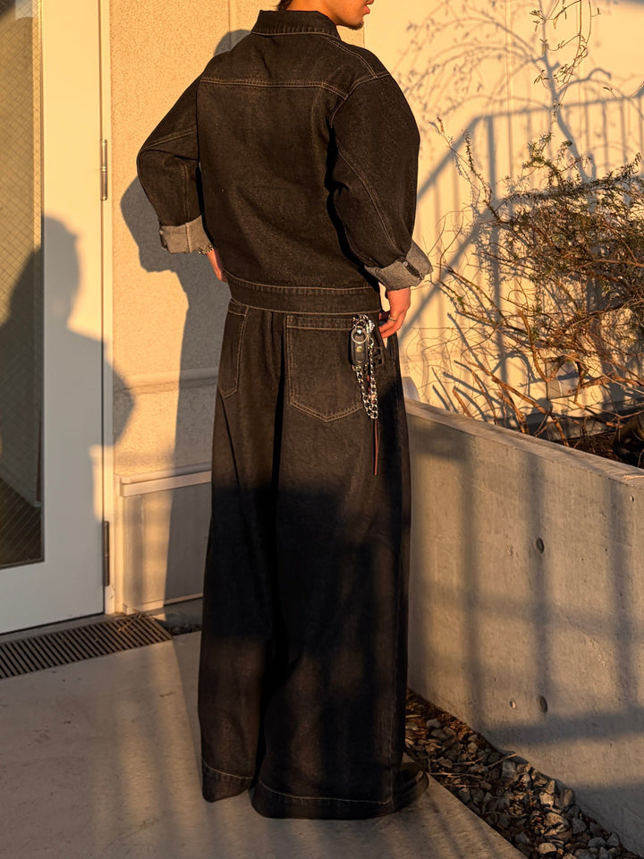 2タックウォッシュデニムワイドパンツ/セットアップ着用可