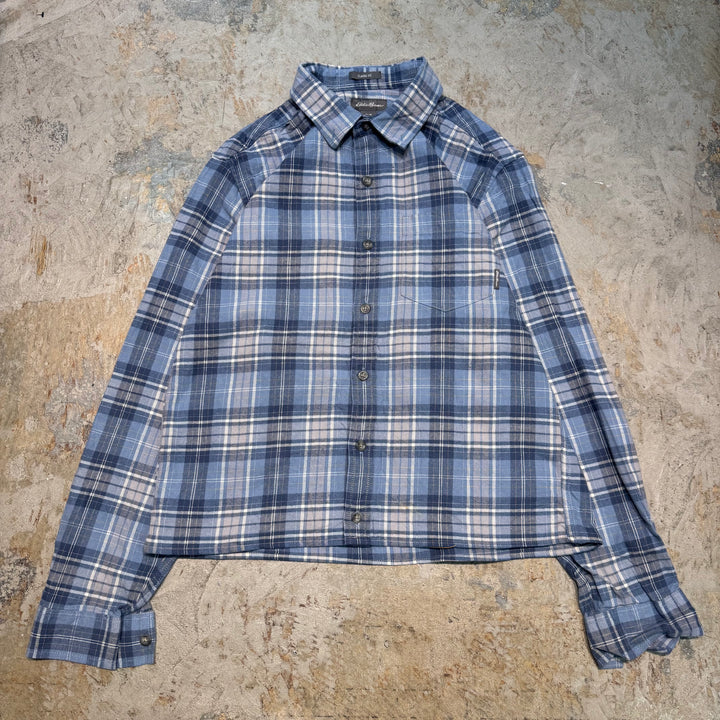 古着 eddie bauer/エディーバウアー/ ボタンダウン長袖短丈リメイクシャツ/ チェック柄/ サイズM