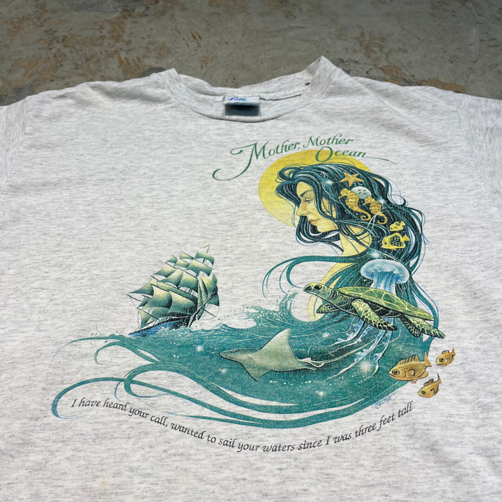 古着 USA製 90's  CARIBBEAN SOUL / アート/ ヴィンテージ シングルステッチ プリントTシャツ/サイズL