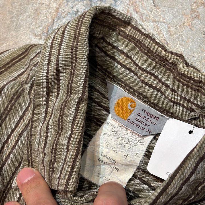 古着 USA製 CARHARTT/カーハート/ボタンダウン長袖シャツ/ストライプ柄/サイズL