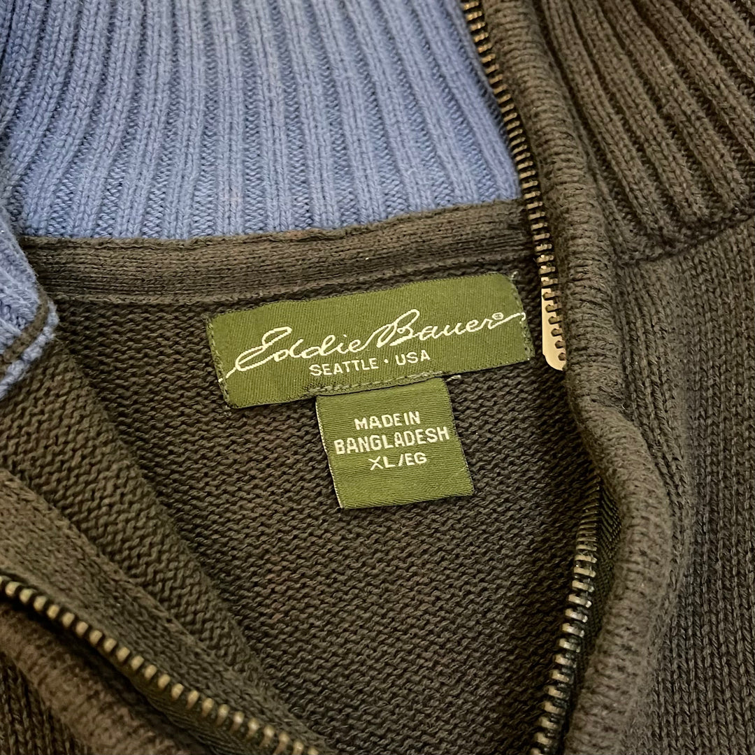 #1677 古着 Eddie Bauer/エディバウアー / Half Zip Cottonn Knit Sweater/ハーフジップ コットンニット セーター / 総柄 / サイズXL